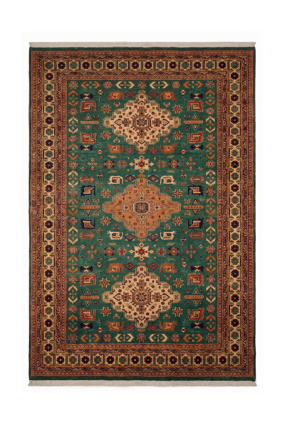 Green Tribal Medallion Rug, Hand-Knotted Afghani Sherwan