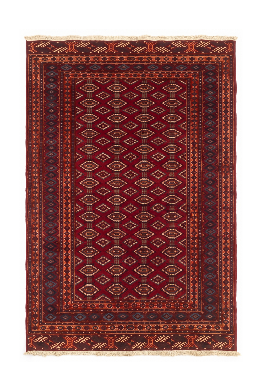 Deep Red Turkmen Lattice Rug, Hand-Knotted Afghani Sherwan
