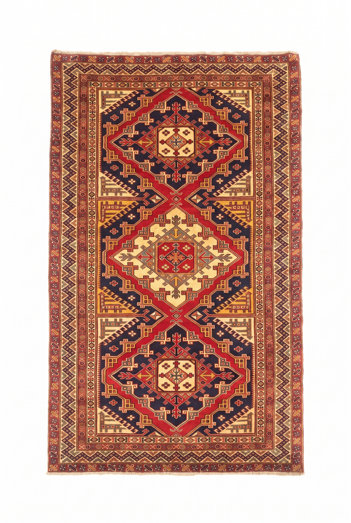 Navy &amp; Red Shirvan Medallion Rug, Hand-Knotted Afghani Sherwan