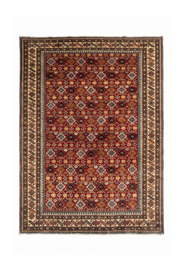 Red Shirvan All-Over Rug, Hand-Knotted Afghani Sherwan
