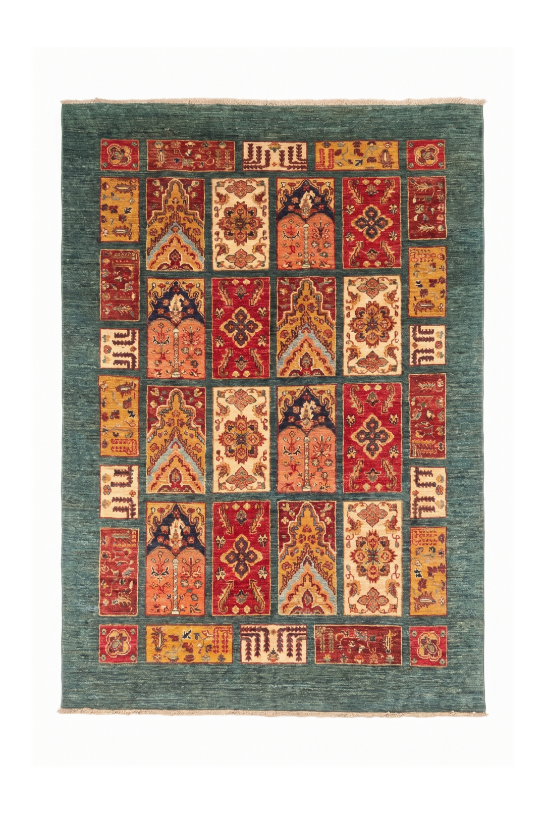 Teal Bakhtiari Garden Panel Ghazni, Hand-Knotted Afghan Wool Rug