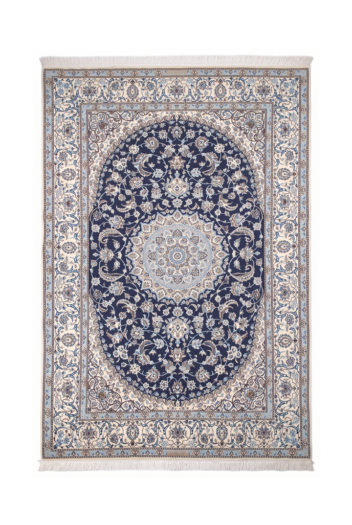 Navy &amp; Ivory Medallion Persian Nain, Hand-Knotted Wool Rug