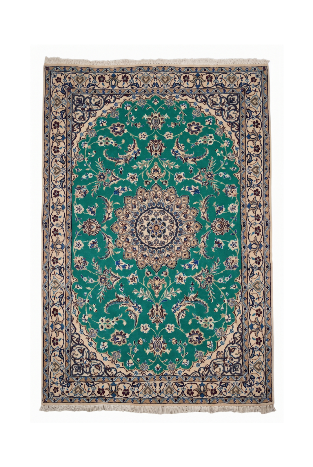 Emerald-Green Medallion Persian Nain, Hand-Knotted Wool Rug