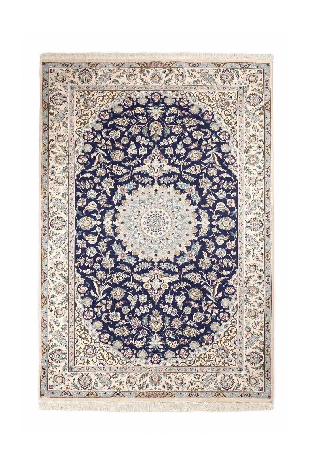 Royal-Blue Medallion Persian Nain, Hand-Knotted Wool Rug