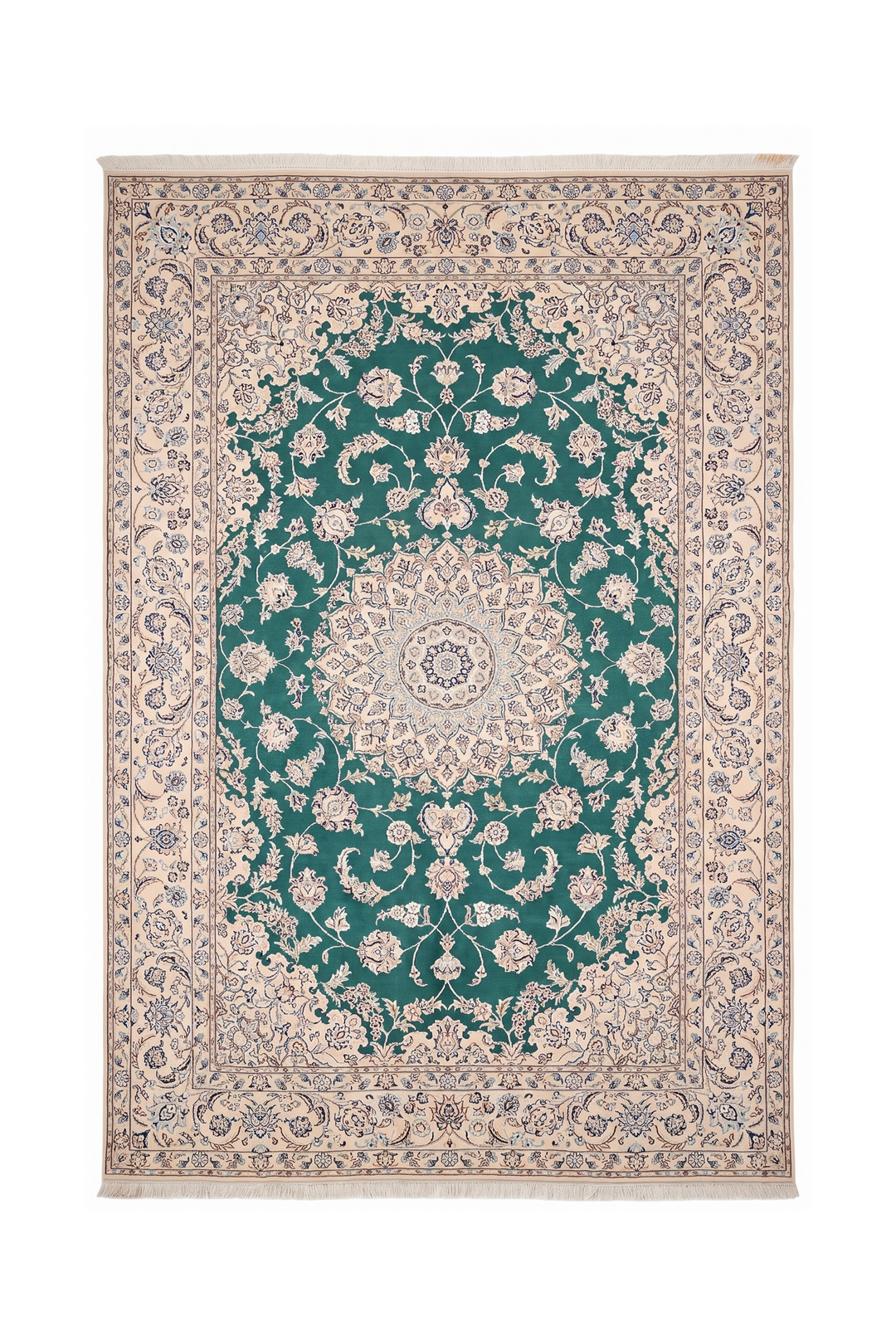 Teal Medallion Persian Nain, Hand-Knotted Wool Rug
