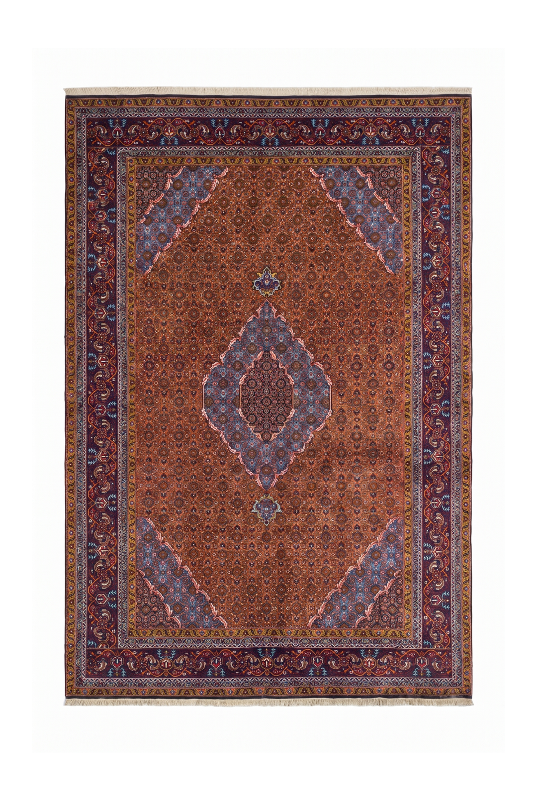 Terracotta Mahi Medallion Persian Ardabil, Hand-Knotted Wool Rug