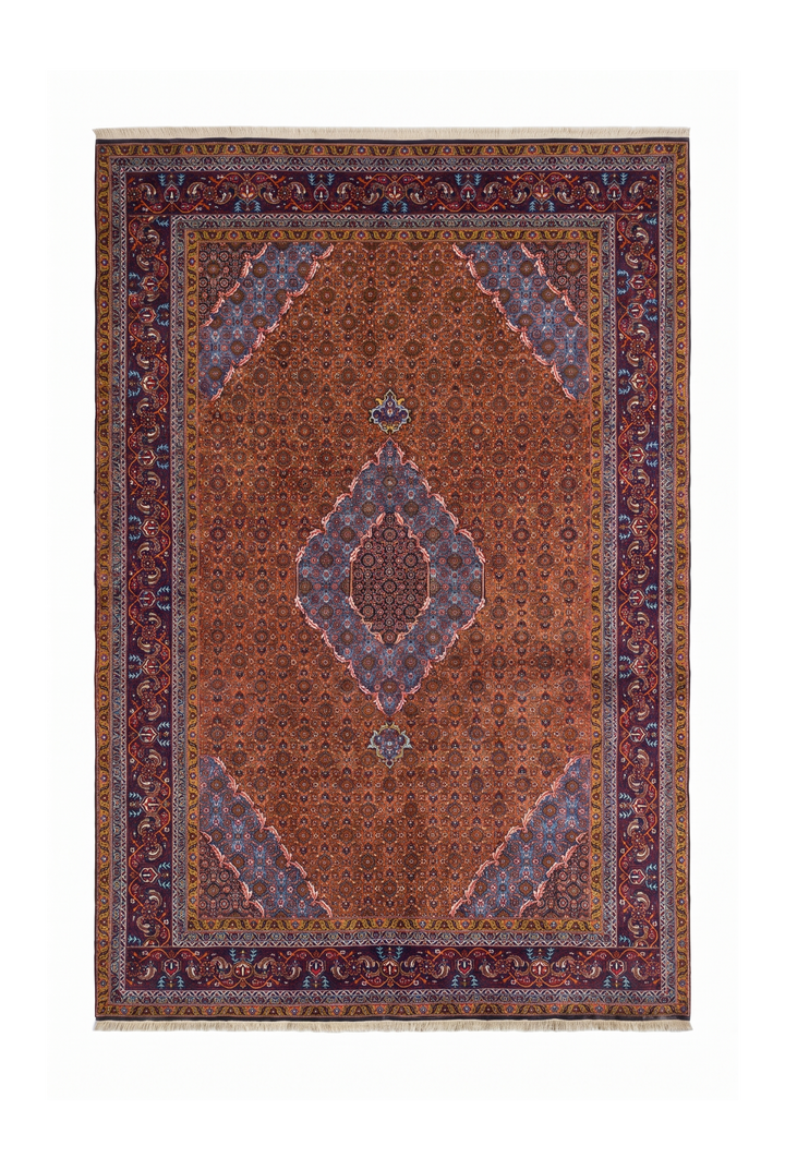 Terracotta Mahi Medallion Persian Ardabil, Hand-Knotted Wool Rug