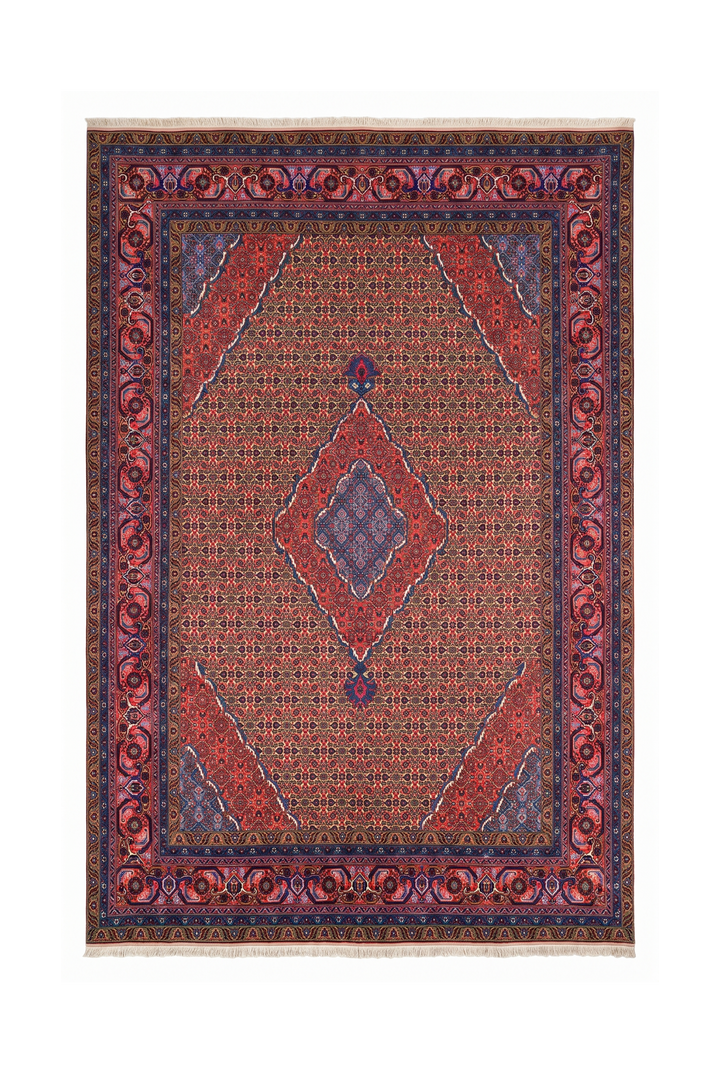 Camel Mahi Medallion Persian Ardabil, Hand-Knotted Wool Rug