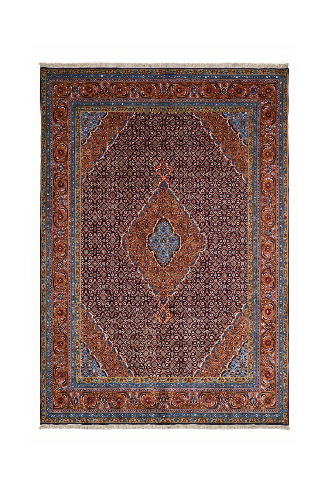Navy Mahi Medallion Persian Ardabil, Hand-Knotted Wool Rug