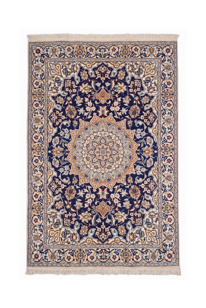 Navy Medallion Persian Nain, Hand-Knotted Wool Rug