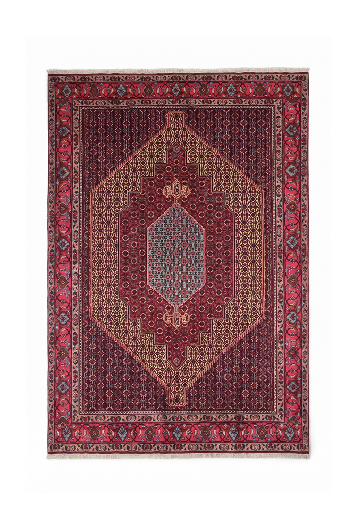 Red Herati Medallion Persian Sabzevar, Hand-Knotted Wool Rug