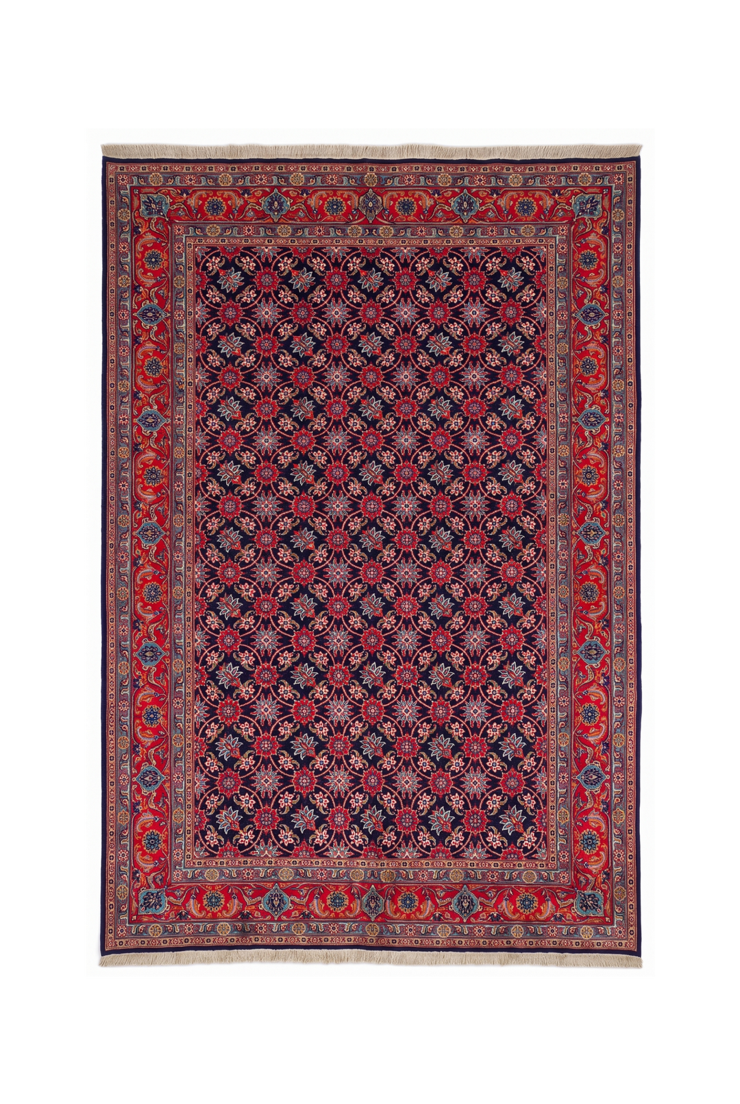 Navy Mahi Persian Sabzevar, Hand-Knotted Wool Rug