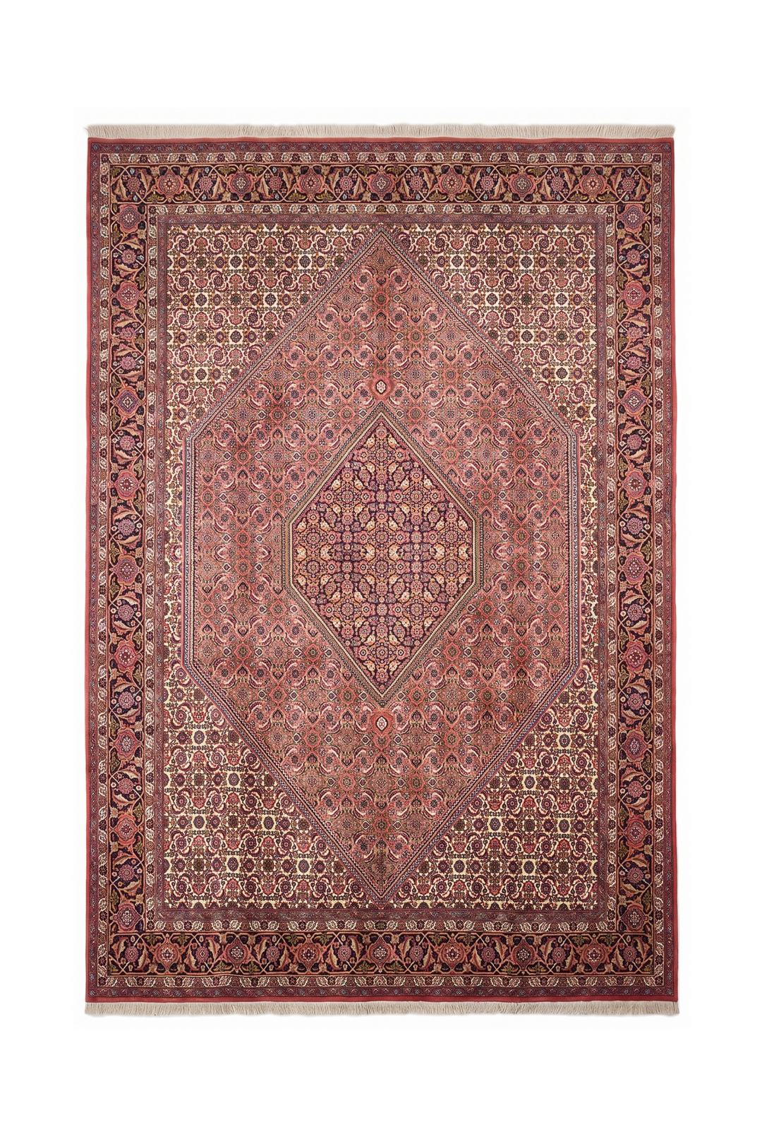 Rose Herati Medallion Persian Bijar, Hand-Knotted Wool Rug