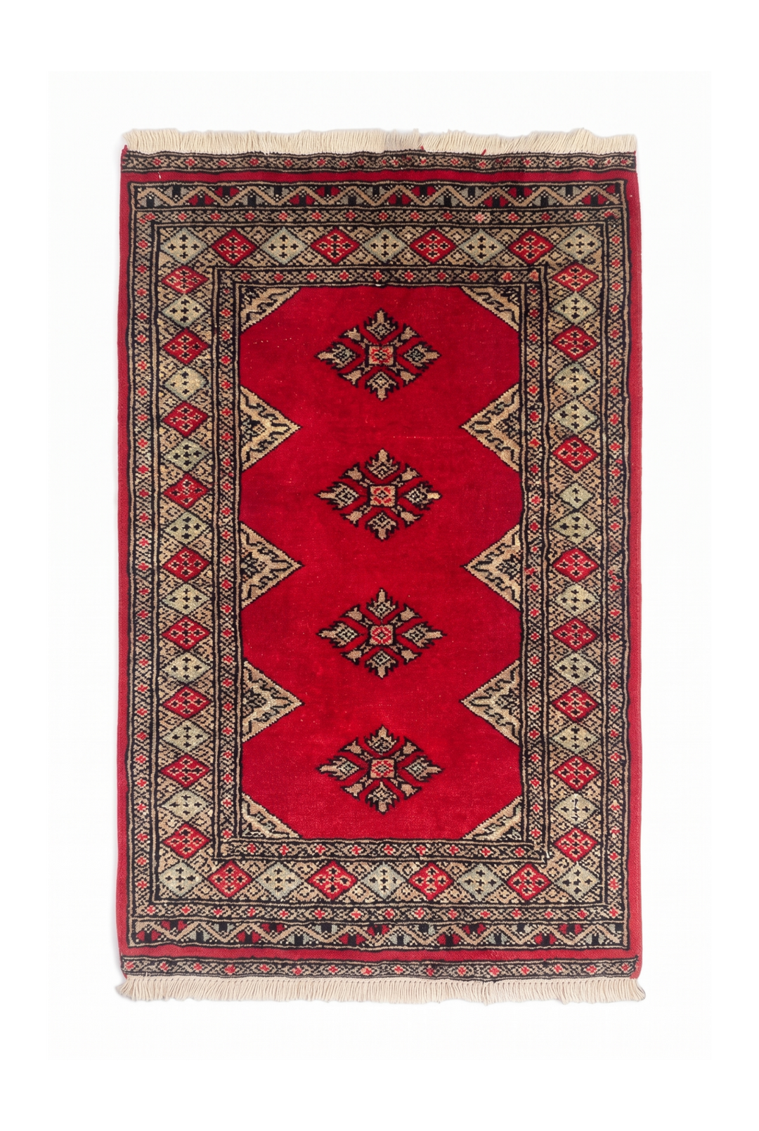Rose-Red Medallion Pakistani Jaldar, Hand-Knotted Wool Rug