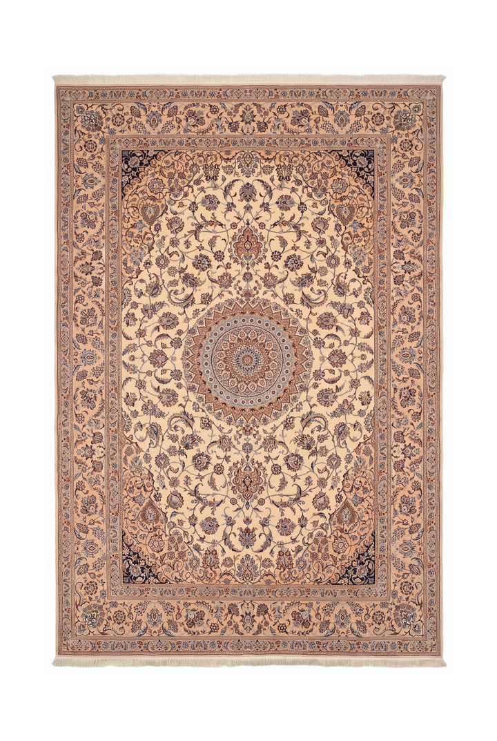 Persian Nain Hand-Knotted Ivory Medallion Rug — 175×255 cm