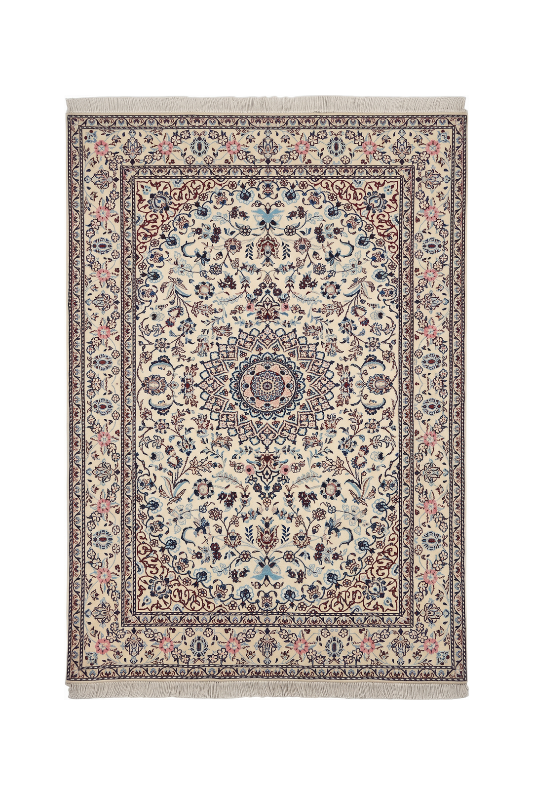 Persian Nain Hand-Knotted Ivory Medallion Rug