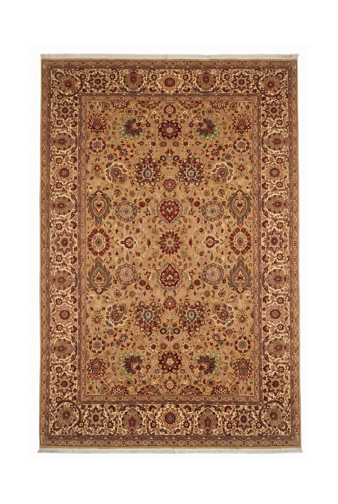 Gold and Ivory Tabriz Floral, Hand-Knotted Pakistani Wool Rug