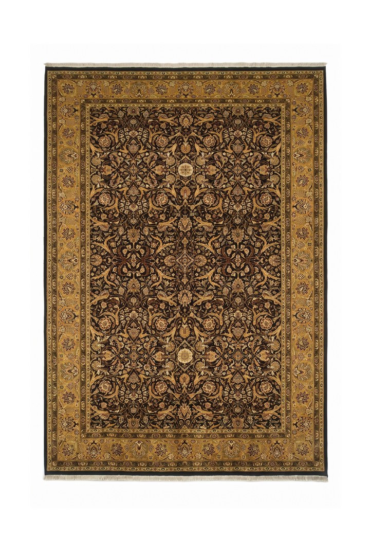 Black and Gold Floral Vine, Hand-Knotted Wool Rug