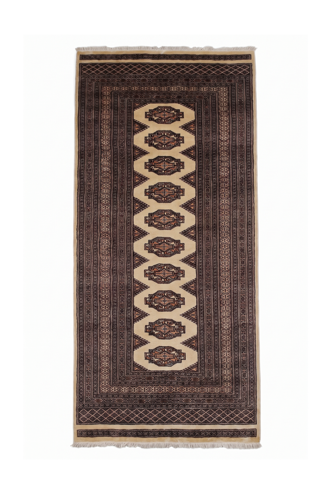 Beige and Brown Yamoud Rug, Hand-Knotted Wool