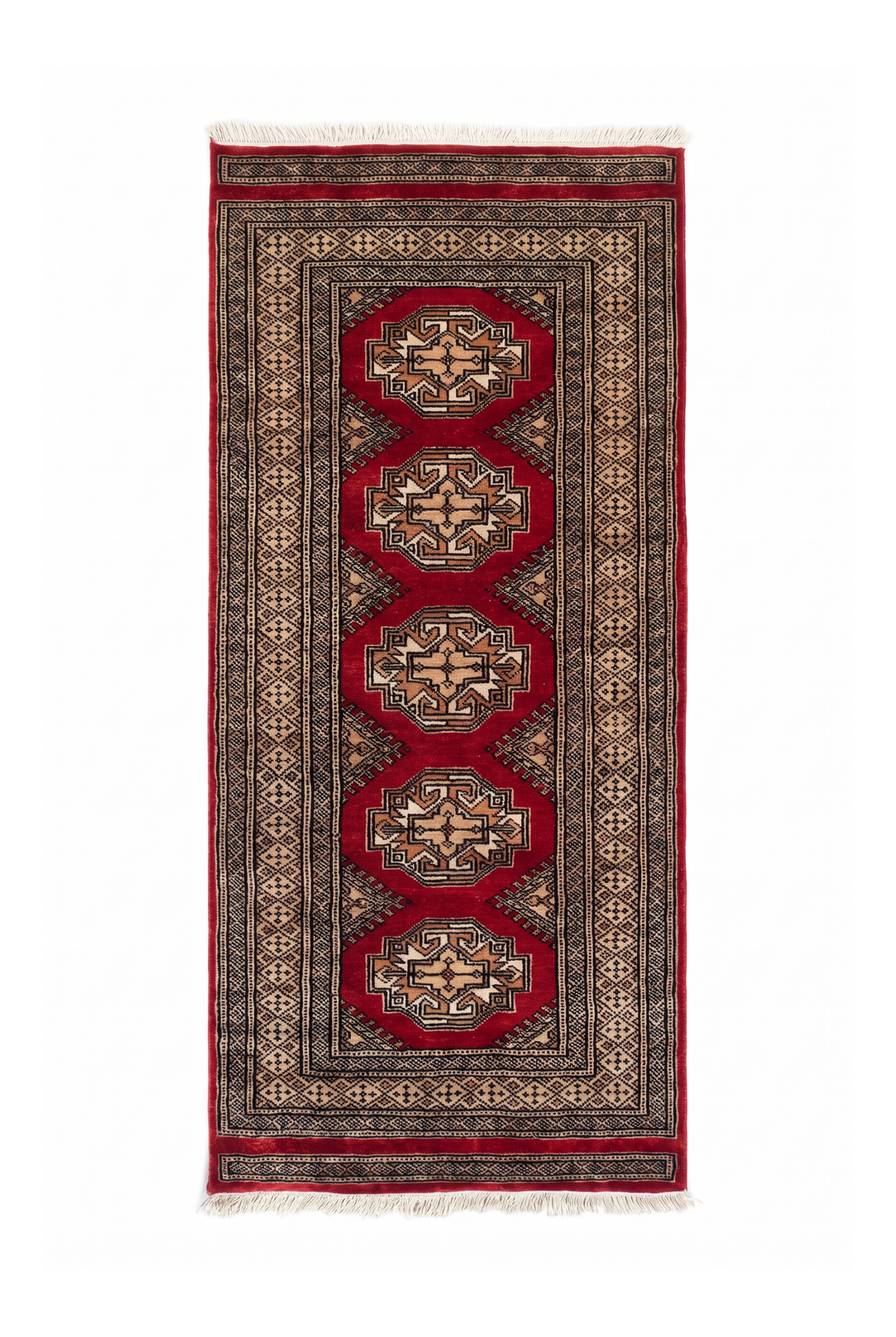 Red and Beige Yamoud Rug, Hand-Knotted Wool