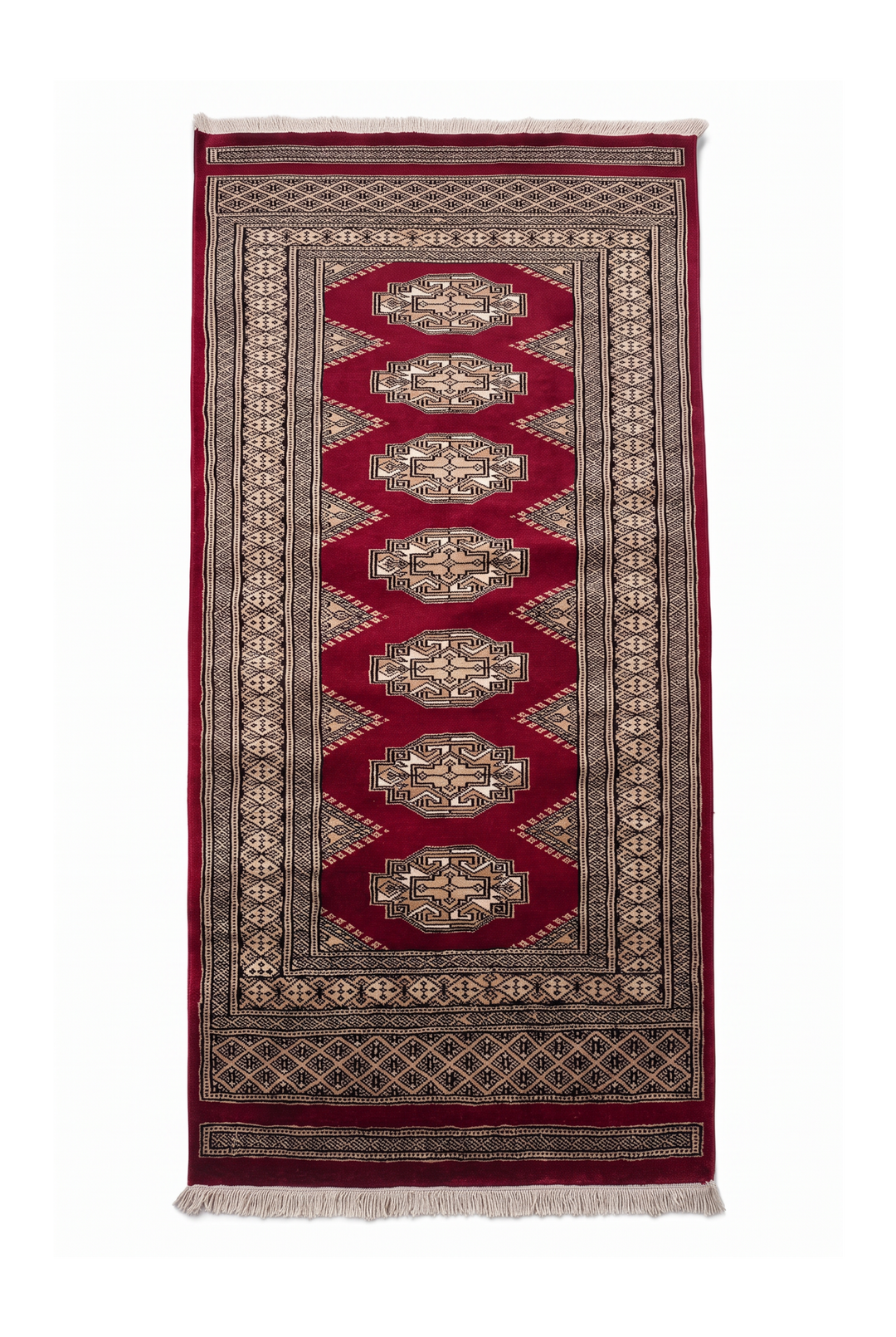 Wine Red and Beige Yamoud Rug, Hand-Knotted Wool