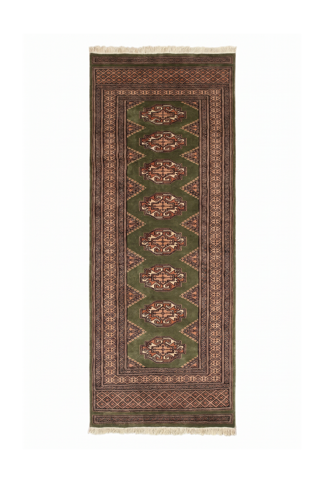 Olive Green and Beige Yamoud Rug, Hand-Knotted Wool