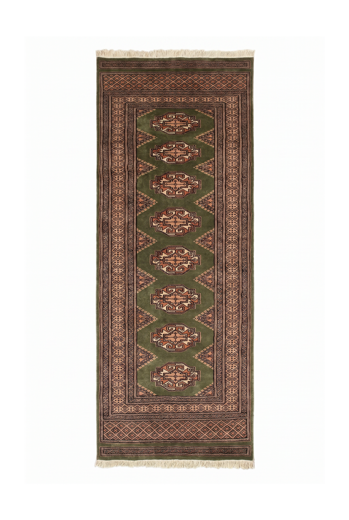 Olive Green and Beige Yamoud Rug, Hand-Knotted Wool