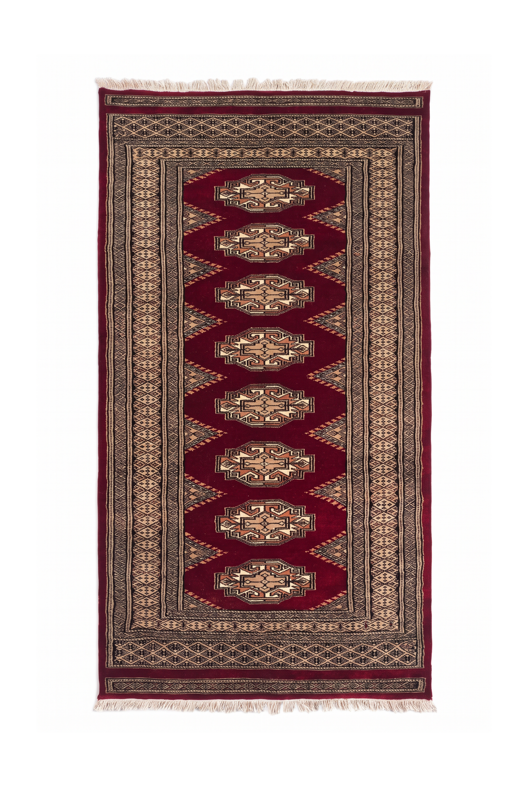 Wine Red and Beige Yamoud Rug, Hand-Knotted Wool