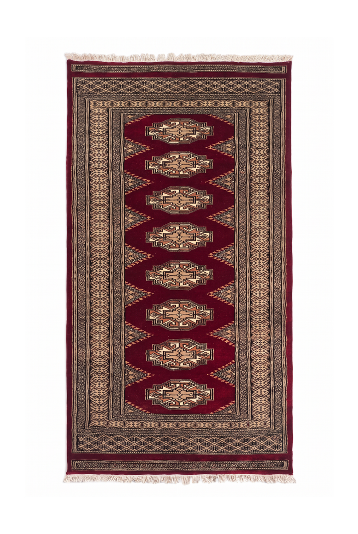 Wine Red and Beige Yamoud Rug, Hand-Knotted Wool