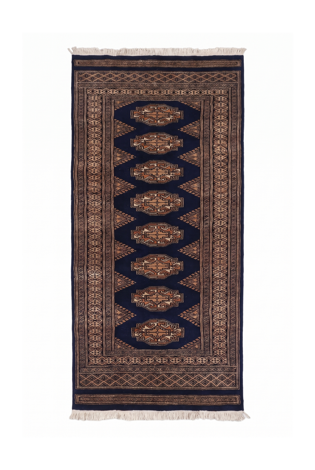 Navy and Beige Yamoud Rug, Hand-Knotted Wool