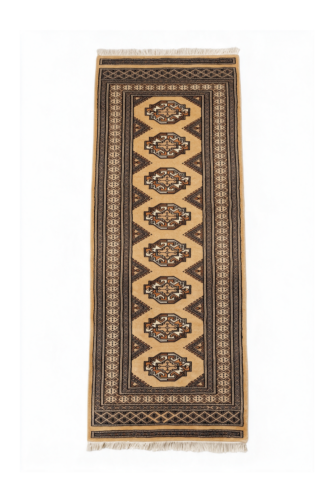 Wheat Gold and Beige Yamoud Rug, Hand-Knotted Wool