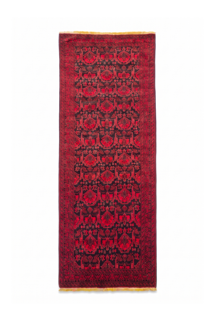 Red and Black Khan Muhammadi Rug, Hand-Knotted Wool