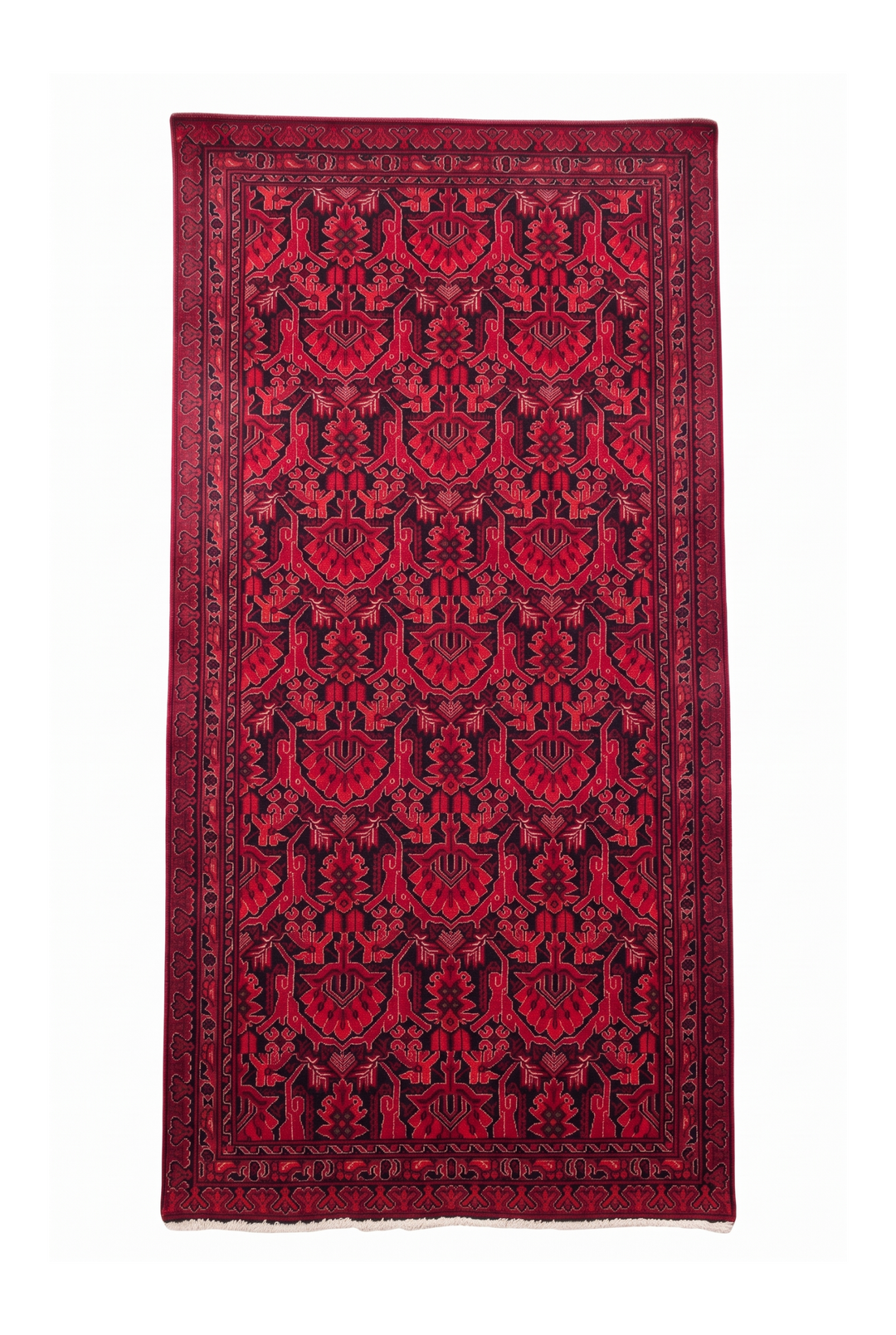 Red and Black Khan Muhammadi Rug, Hand-Knotted Wool