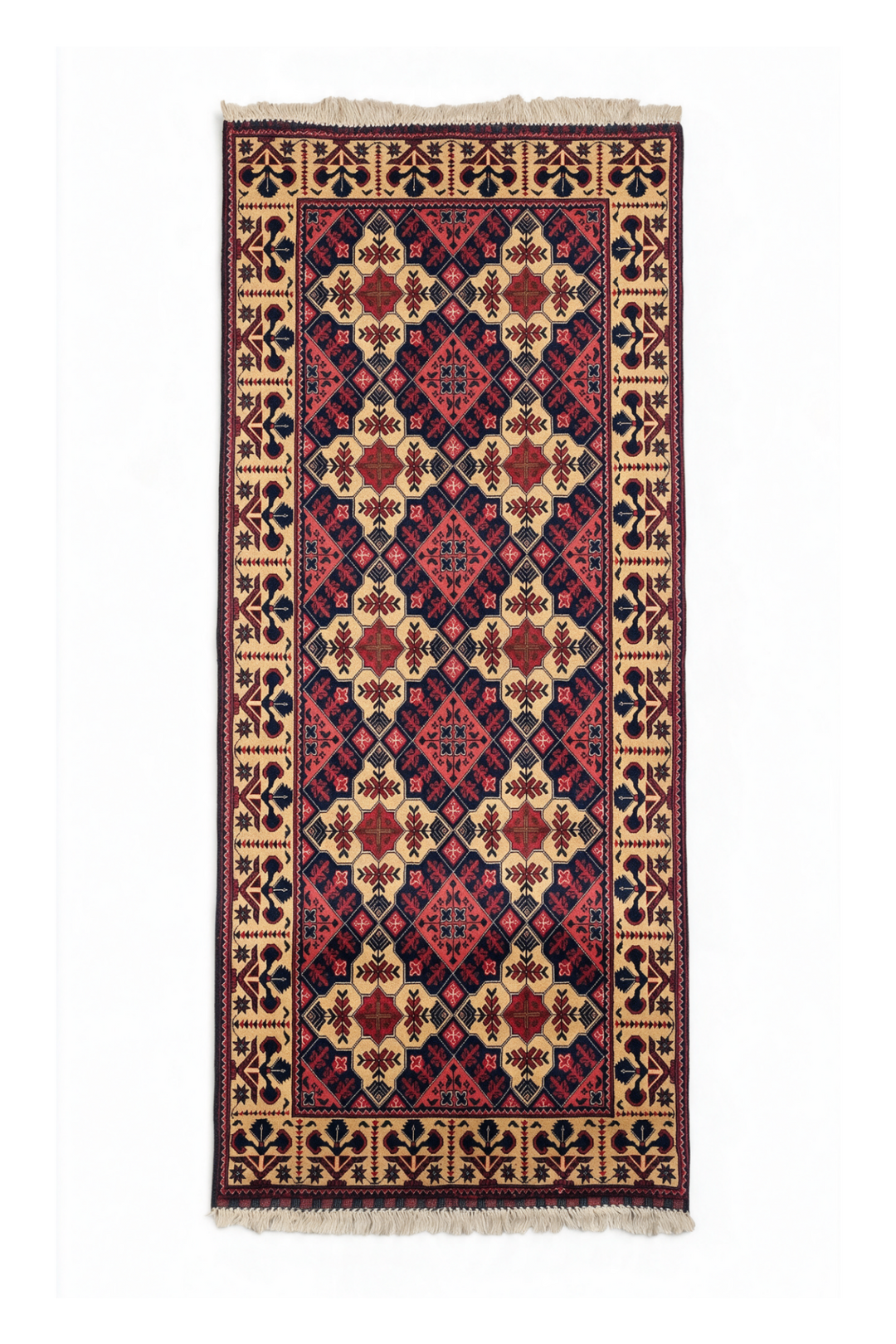 Coral and Camel Khan Muhammadi Rug, Hand-Knotted Wool