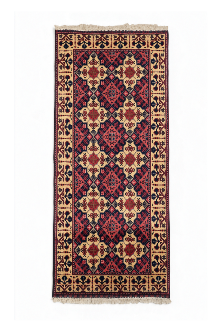 Coral and Camel Khan Muhammadi Rug, Hand-Knotted Wool