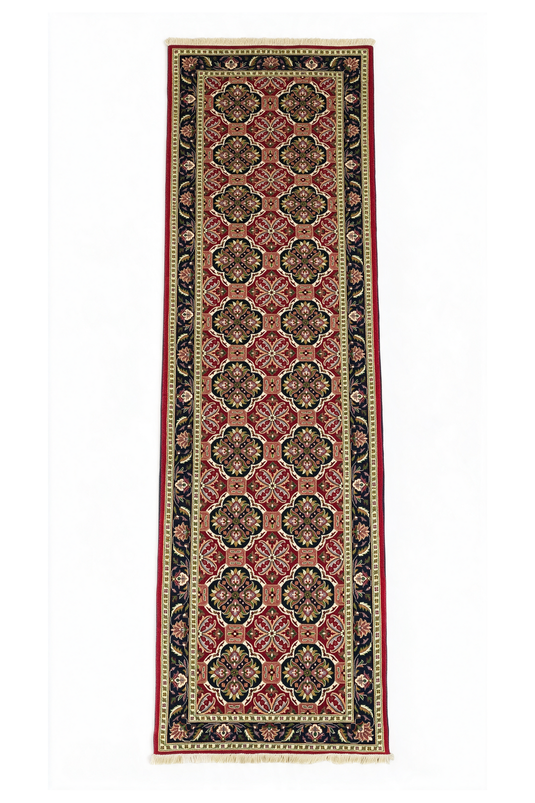 Red and Green Khan Muhammadi Runner, Hand-Knotted Wool