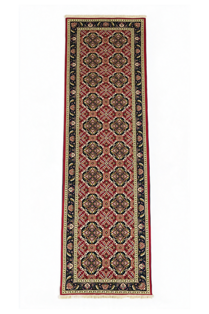 Red and Green Khan Muhammadi Runner, Hand-Knotted Wool