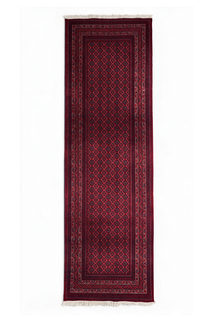 Deep Red Turkmen Gül Khan Muhammadi Runner, Hand-Knotted Wool