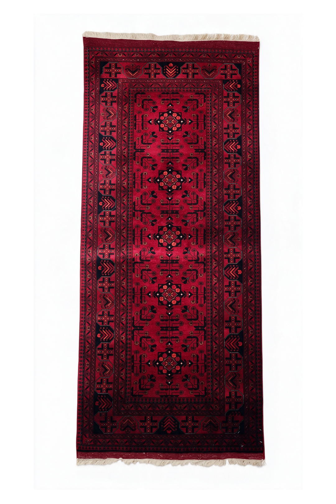 Deep Red Diamond Medallion Khan Muhammadi Rug, Hand-Knotted Wool