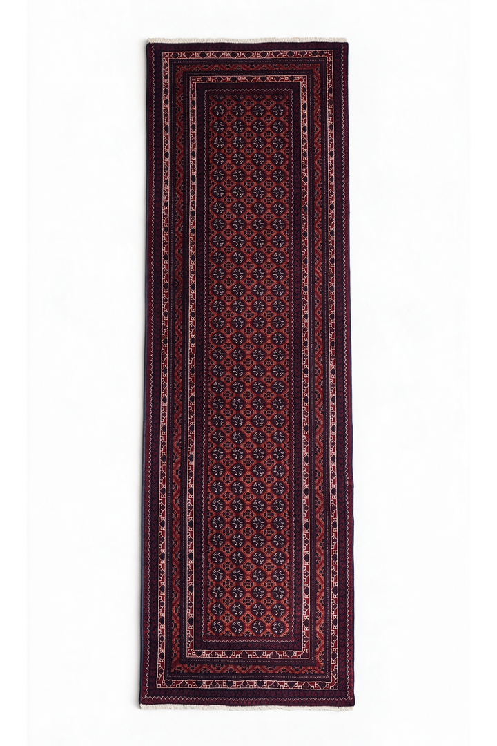 Wine Red Turkmen Gül Khan Muhammadi Runner, Hand-Knotted Wool