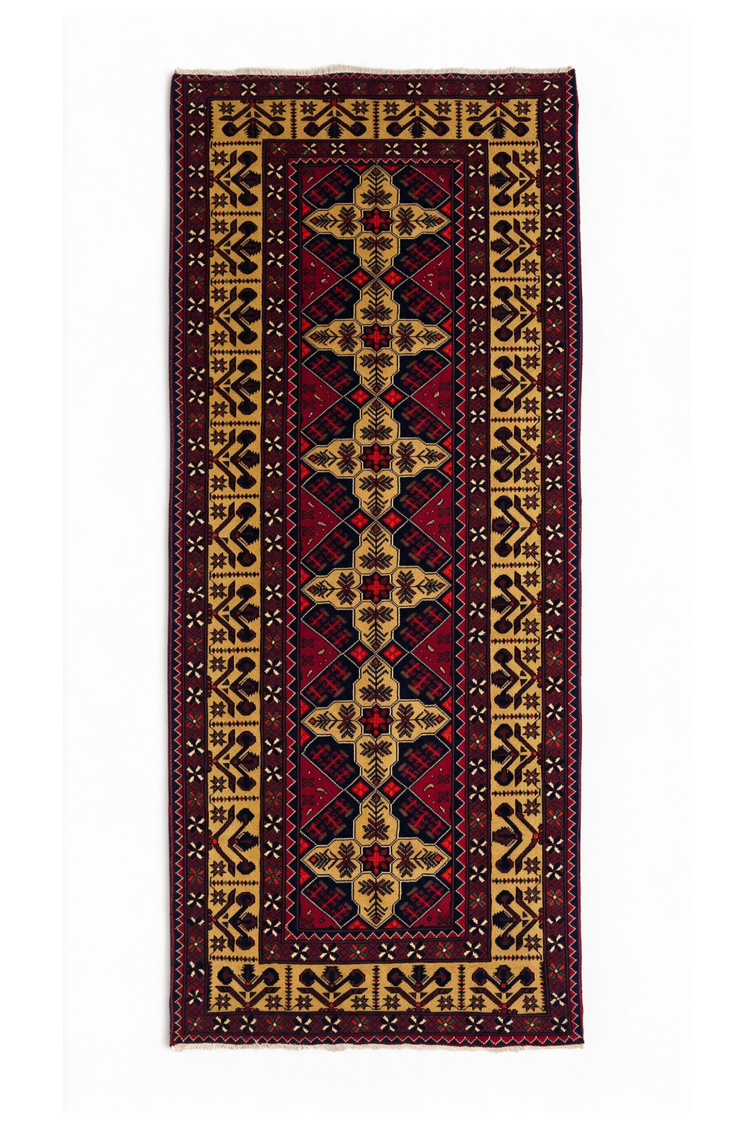 Red and Gold Khan Muhammadi Rug, Hand-Knotted Wool