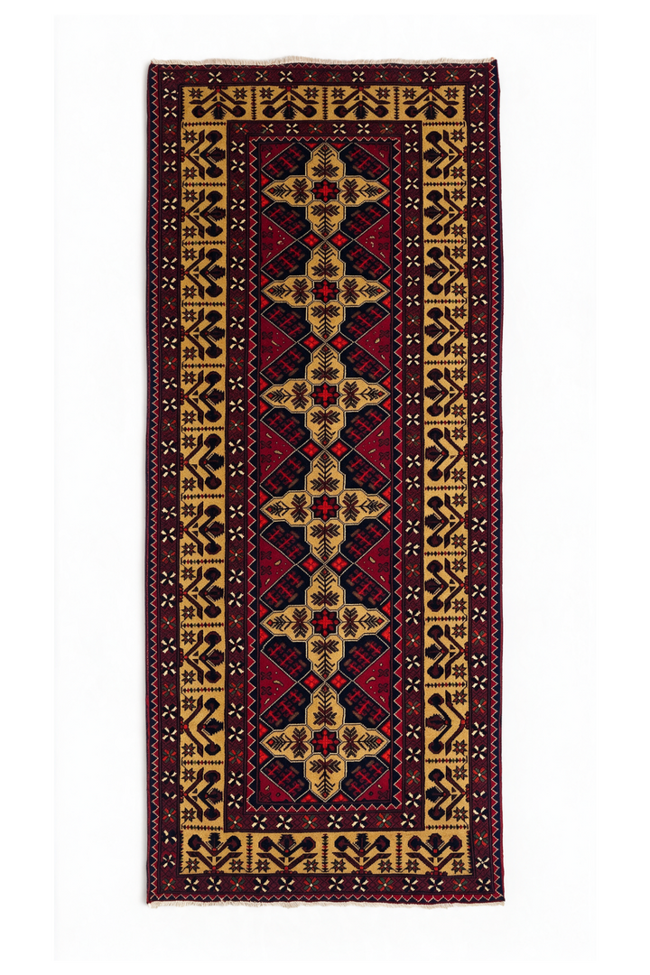 Red and Gold Khan Muhammadi Rug, Hand-Knotted Wool