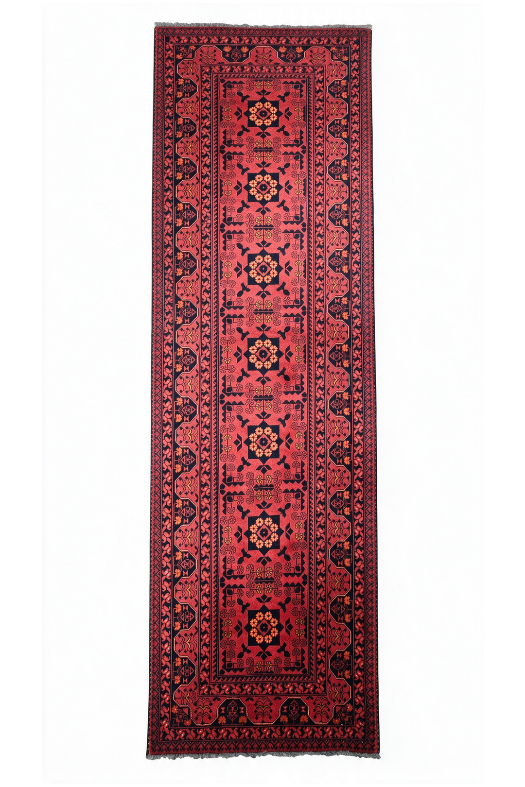 Coral and Gold Khan Muhammadi Runner, Hand-Knotted Wool