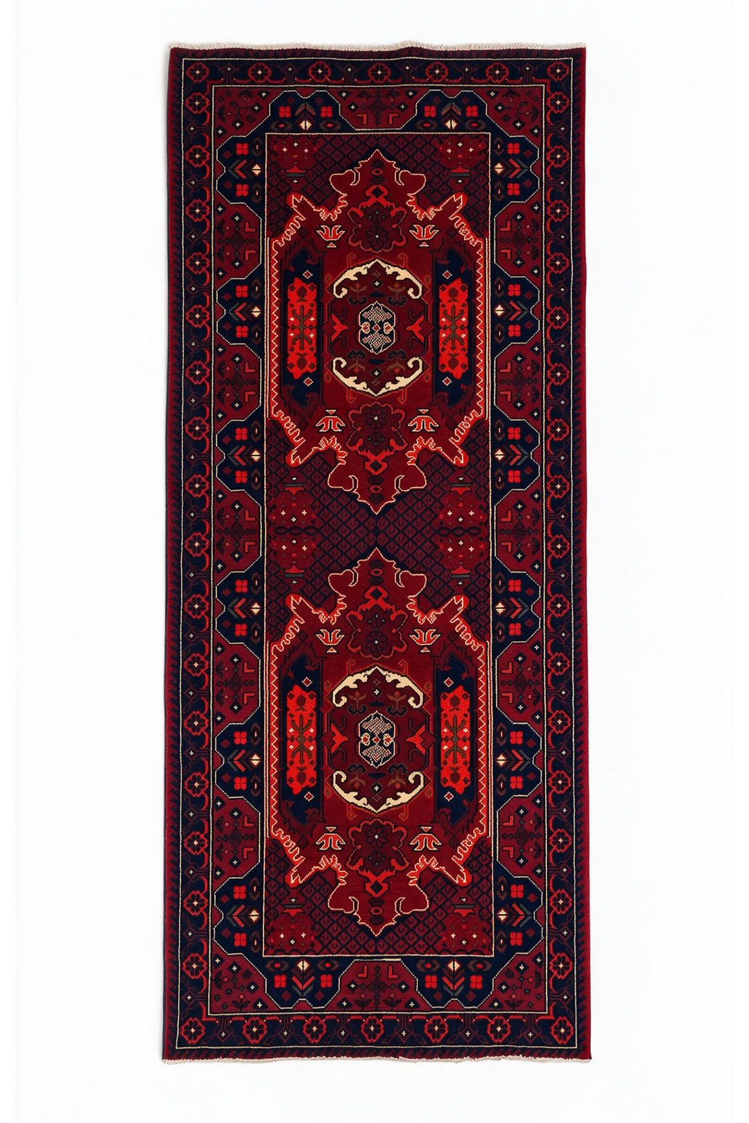 Deep Madder and Navy Khan Muhammadi Rug, Hand-Knotted Wool