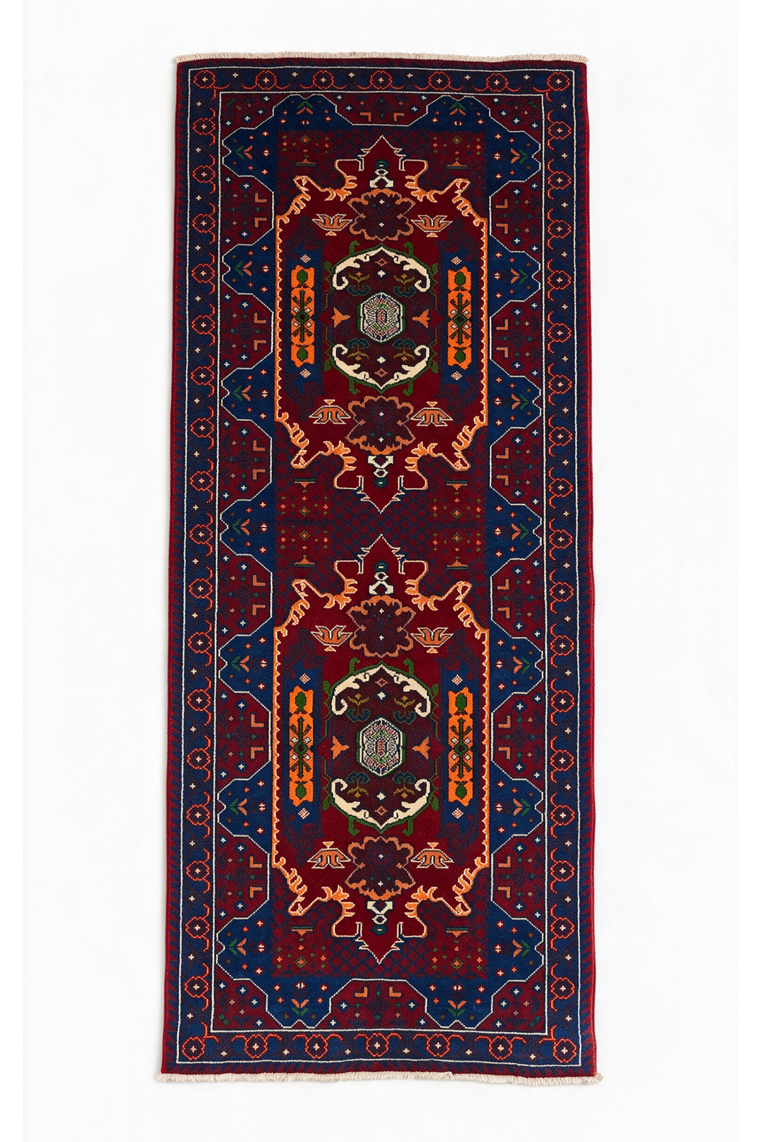 Red and Blue Khan Muhammadi Rug, Hand-Knotted Wool