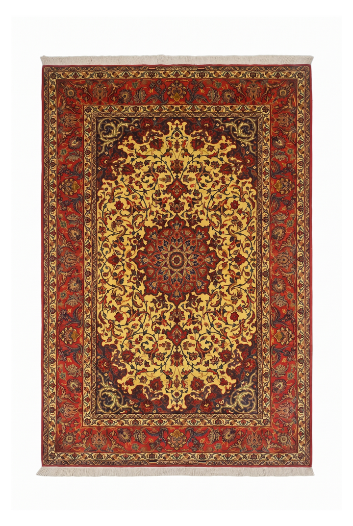 Gold Medallion Sirafian Isfahan, Hand-Knotted Wool Rug