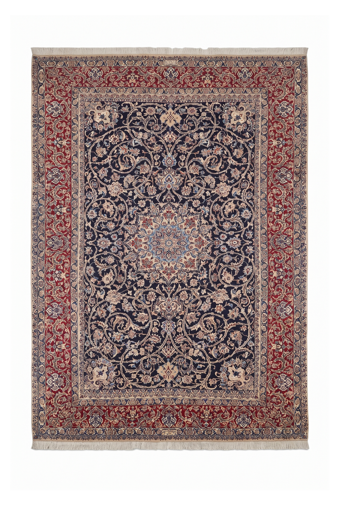 Navy and Red Medallion Nain, Hand-Knotted Wool Rug