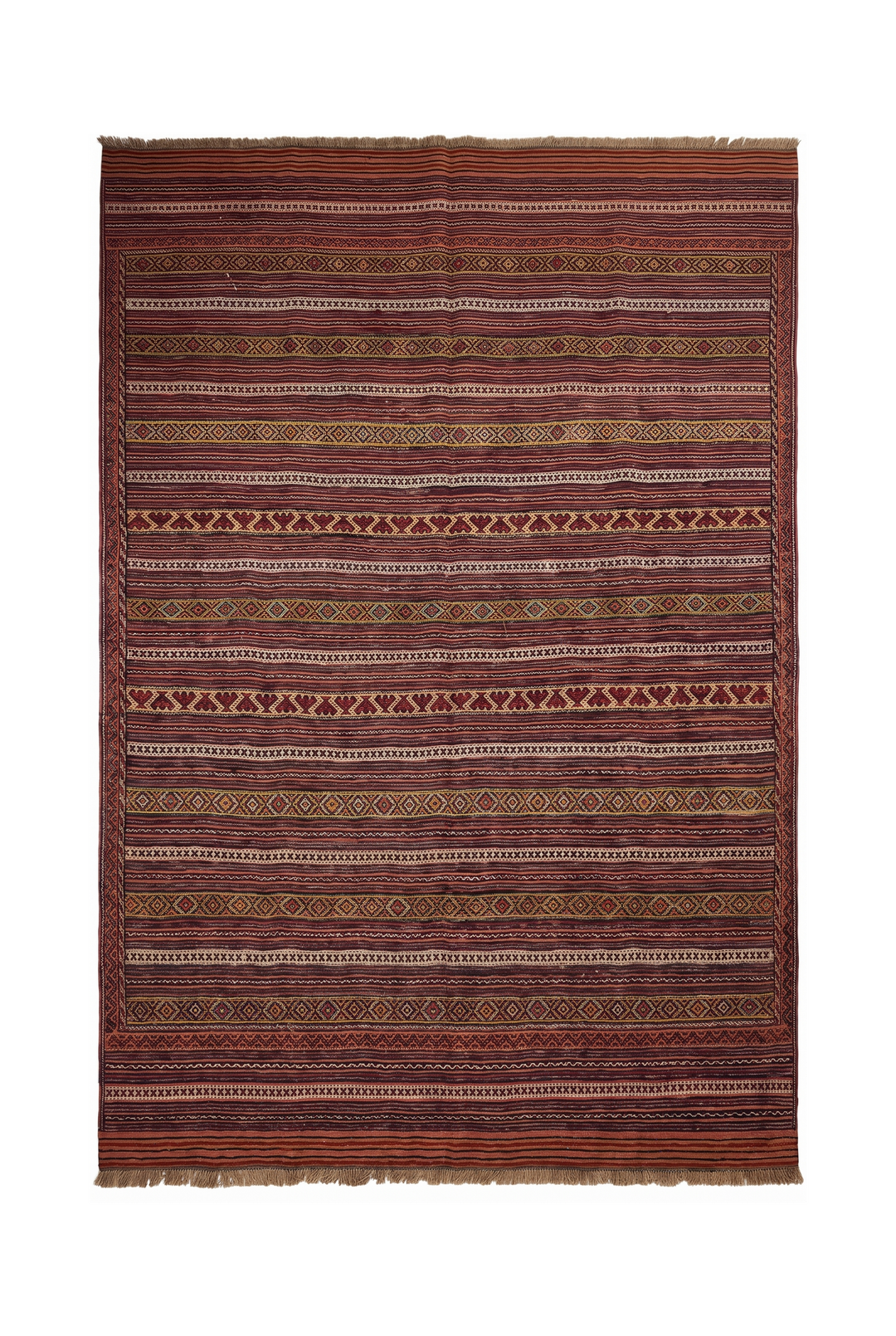 Rust and Cream Maliki Kilim, Hand-Woven Wool
