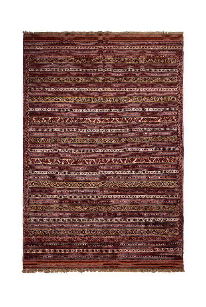 Rust and Cream Maliki Kilim, Hand-Woven Wool