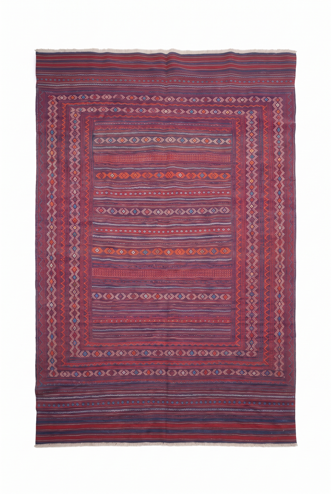 Rose Red and Plum Kilim, Hand-Woven Wool